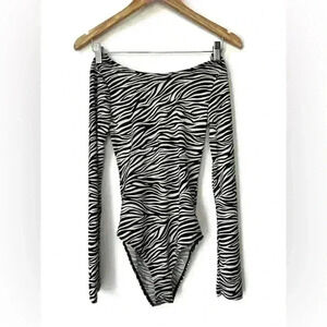 H&M Womens Sheer Black and White Zebra Animal Print Long Sleeve Bodysuit XS